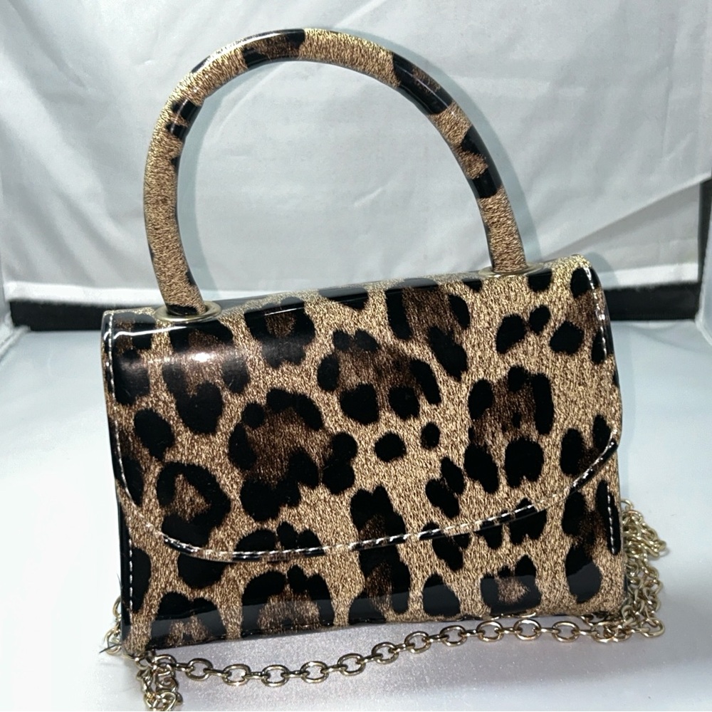 Leopard Print Mini Handbag with Chain Strap